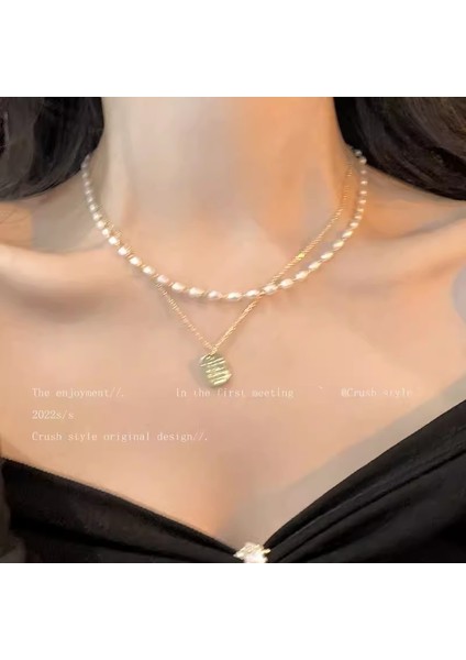 High-End Hafif Lüks Titanyum Çelik Kolye Kadın Niş Tasarımı Sıcak Kız Inci Köprücük Kemiği Zinciri Moda Çok Yönlü Aksesuar (Yurt Dışından)