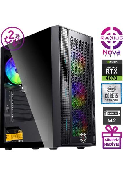 Nova G1 i5 4070-14F014 i5-14400F 32 GB 2 TB SSD RTX4070 Windows 11 Pro Gaming Masaüstü Bilgisayar
