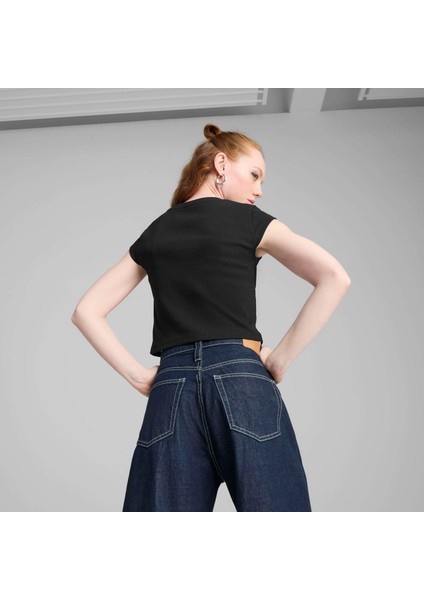 Kadın Siyah Puma Wardrobe Ess Ribbed Baby Tee Siyah Kadın Crop fiyatları