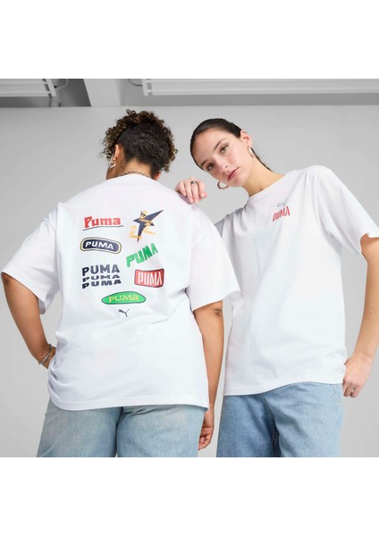 Kadın Beyaz Puma Wardrobe Ess Graphic Tee Beyaz Kadın T-Shirt