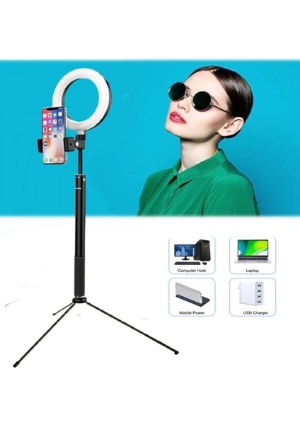 2ın1 6inç Tripod Standl Bluetooth Kumanda -Video Selfie Stüdyo Makyaj IŞIĞI-160CM