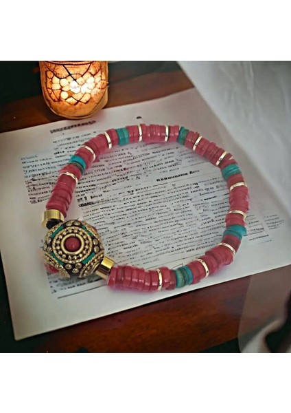 Nepal Boncuk Tasarımlı Kırmızı Sedef ve Hematit Taşlı Bileklik fiyatları