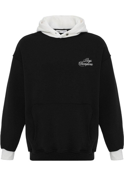 Yazı Detaylı Oversize Kapüşonlu Sweatshirt Siyah fiyatları