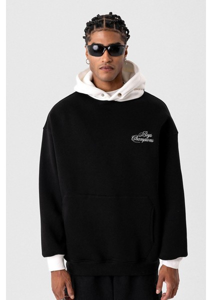 Yazı Detaylı Oversize Kapüşonlu Sweatshirt Siyah fırsatları