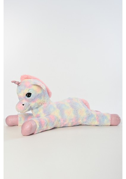 Peluş Uzanan Rengarenk Unıcorn Yastık, Oyuncak 80 cm