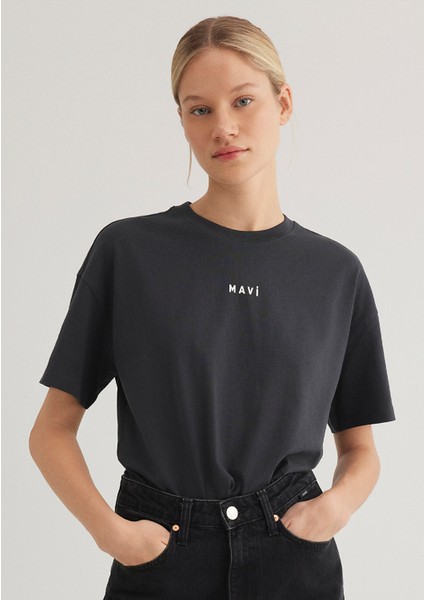 Mavi Logo Baskılı Antrasit Tişört 1612518-70087