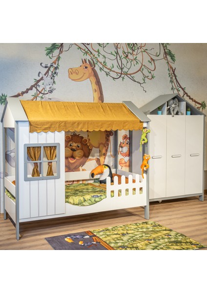 Cozy Gri Montessori Çocuk Odası Karyola 100x200 cm