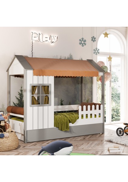 Cozy Gri Montessori Çocuk Odası Karyola 100x200 cm