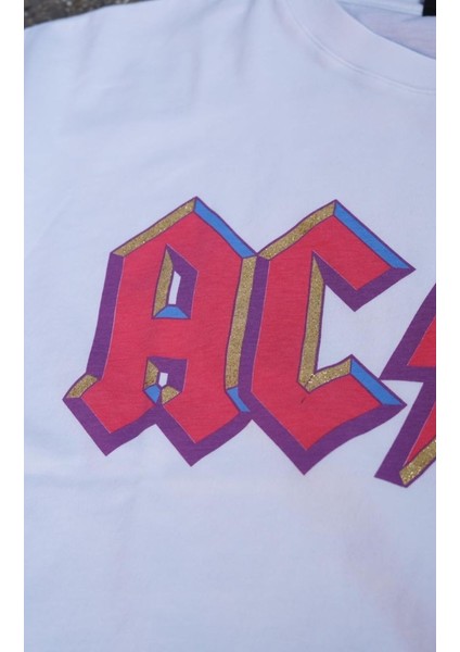 Ac/cd Beyaz Crop Pembe Baskılı T-Shirt fırsatları