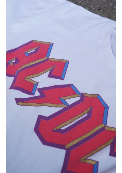 Ac/cd Beyaz Crop Pembe Baskılı T-Shirt indirimleri