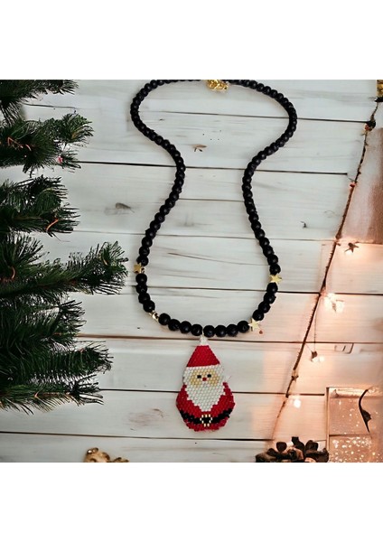 Yılbaşı Noel Baba Tasarımlı Lav Taşlı Özel Kolye