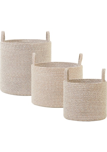 3'lü Bej Kırçıllı Pamuklu Halat Sepet Set 26 x 22 / 35 x 27 / 40 x 40 cm fiyatları