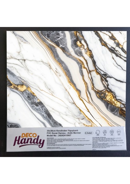 Decohandy Pvc Yapışkanlı Yer Karosu 30 X 30 CM 4'lü Paket - Beyaz Inci 0,36M2