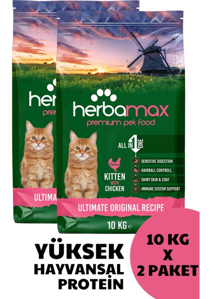 Tavuklu ve Pirinçli Yavru Kedi Maması 20kg (2X10kg)