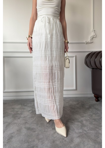 Gipeli Şifon Etek- Beyaz