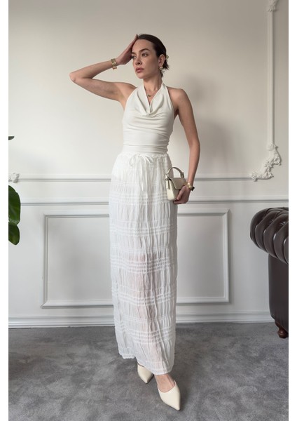 Gipeli Şifon Etek- Beyaz modelleri