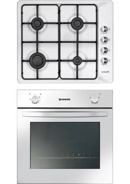 HON100W Ankastre Beyaz Fırın + Eminçelik 3140 Ng Beyaz Emaye Ankastre Gömme Ocak
