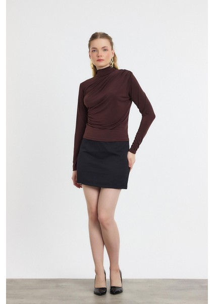 20059 Büzgü Detay Sandy Bluz Acı Kahve