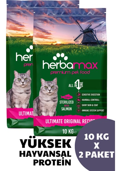 Kilo Almayı Önleyici Diyet Özellikte Somonlu ve Pirinçli Kısır Kedi Maması 20kg (2X10kg)