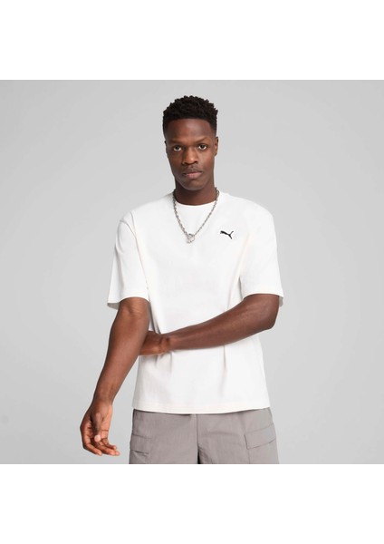 Erkek Beyaz Puma Wardrobe Ess Boxy Tee Beyaz Erkek T-Shirt