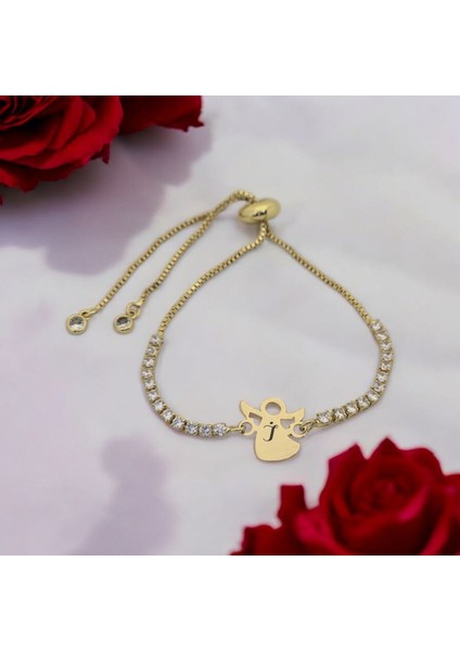 Mevlana Motifli Zarif Beyaz Taşlı ve 14 Ayar Altın Plakalı Harfe Özel Bileklik