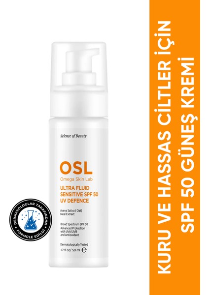 Omega Skin Lab - Kuru Ve Hassas Ciltler İçin Spf 50 Güneş Kremi - Ultrafluid Sensitive Spf50 50 ml