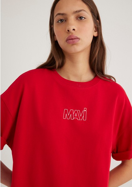 Mavi Logo Baskılı Kırmızı Tişört 1611592-82054