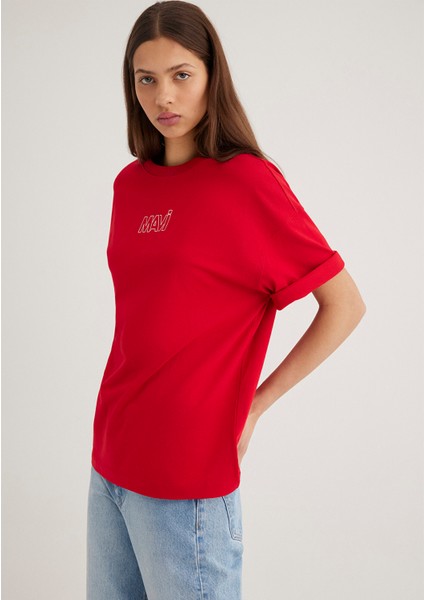Mavi Logo Baskılı Kırmızı Tişört 1611592-82054 fiyatları