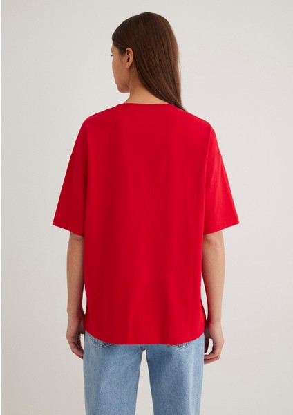 Mavi Logo Baskılı Kırmızı Tişört 1611592-82054 fırsatları