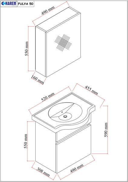 Fulya 50 cm Mdf Lavabolu Aynalı Banyo Dolabı Seti Seramik Lavabo Dahil Beyaz Mdf modelleri
