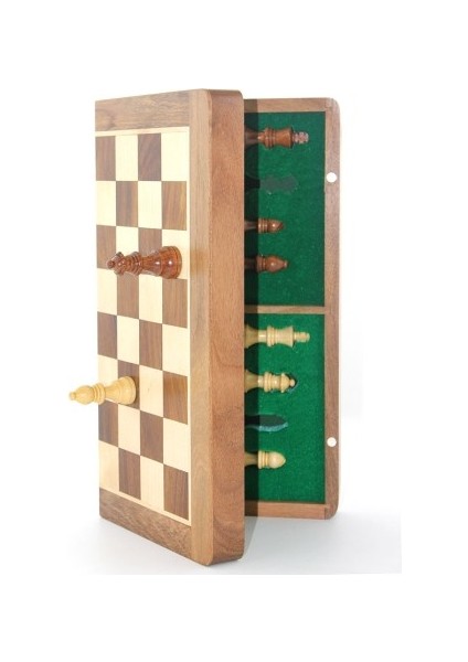 Mıknatıs Taşlı Ahşap Katlanabilir Kutulu Satranç Oyunu 35 cm