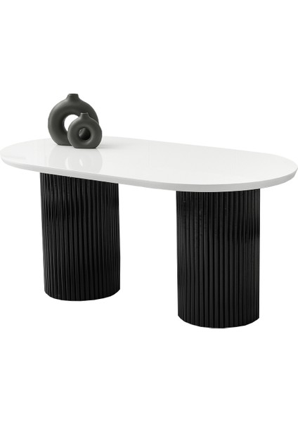 Lora Hg Masa, Kar Beyaz, Siyah Ayak, 160 x 90