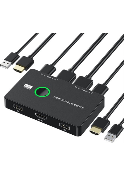 Kvm Switch 2 Port Kutusu USB ve HDMI Uyumlu Anahtar 2 Bilgisayar, Klavye, Fare, Yazıcı ve Bir Hd Monitör Paylaşımı (Yurt Dışından)