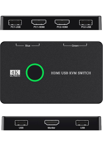 Kvm Switch 2 Port Kutusu USB ve HDMI Uyumlu Anahtar 2 Bilgisayar, Klavye, Fare, Yazıcı ve Bir Hd Monitör Paylaşımı (Yurt Dışından)