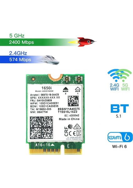 1650I AX201NGW Wifi KARTI+2X8DB Anten 3000MBPS Wıfı6 2.4g/5g Cnvio2 Bluetooth 5.1 Wifi Adaptörü WIN10/WIN11 Için (Yurt Dışından)