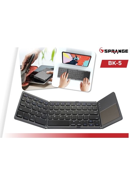 Klavye Bk-5 Kablosuz Katlanabilir Dokunmatik Şarjlı Multımedya Q Tr