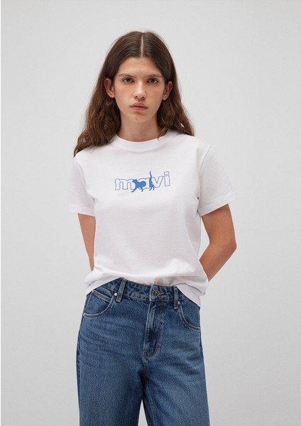 Mavi Kedi Logo Baskılı Beyaz Tişört 1611478-620 fiyatları