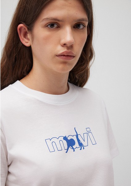 Mavi Kedi Logo Baskılı Beyaz Tişört 1611478-620 indirimleri