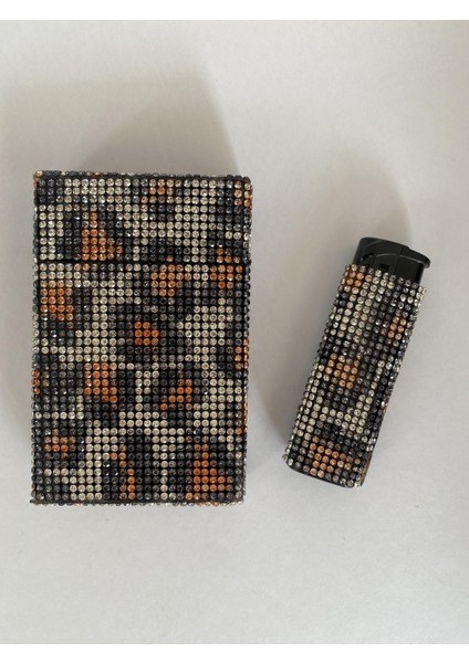 Cigarillo Kılıfı (Black& Brown Leopar Değerli Taş Kaplama)