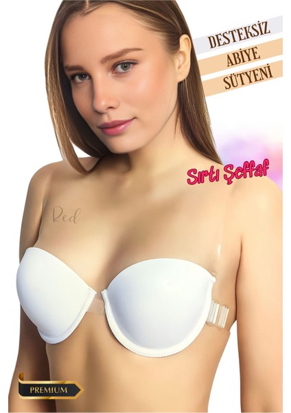 Beyaz Sırtı Şeffaf Dekolte Abiye Sütyeni Desteksiz (Dolgusuz) Soft Cup