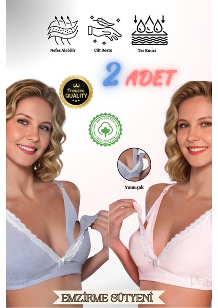 Pamuklu Hamile-Lohusa Emzirme Sütyeni-2'li Paket