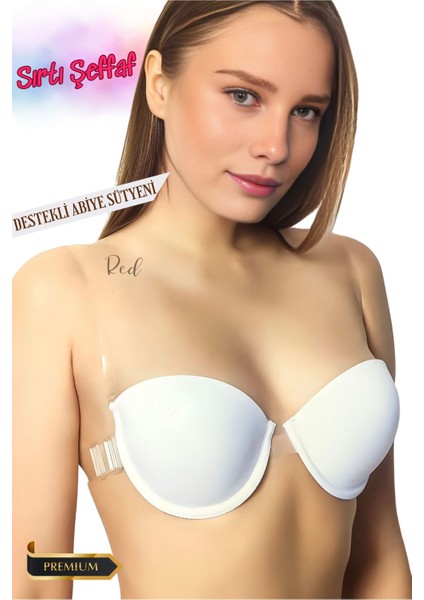 Soft Cup Sırtı Şeffaf Dekolte Abiye Sütyeni-Beyaz (Destekli-Dolgulu)