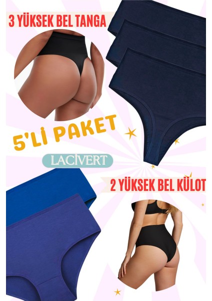 Yüksek Bel Slip Külot - Yüksek Bel Pamuk Tanga 5'li Paket (Yumuşak, Esnek, Likralı)