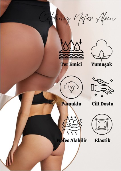 Yüksek Bel Slip Külot - Yüksek Bel Pamuk Tanga 5'li Paket (Yumuşak, Esnek, Likralı)