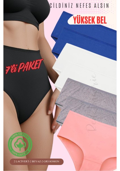 Yüksek Bel Pamuklu Büyük Beden Bato Kadın Külot 7'li Paket (Battal Boy)