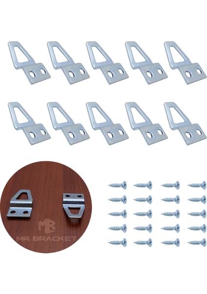 10 Ad Tablo Kancası Kıvrık Model - Metal Çerçeve Askısı Aparatı - Vidalı Fotoğraf Resim Asma Kancası
