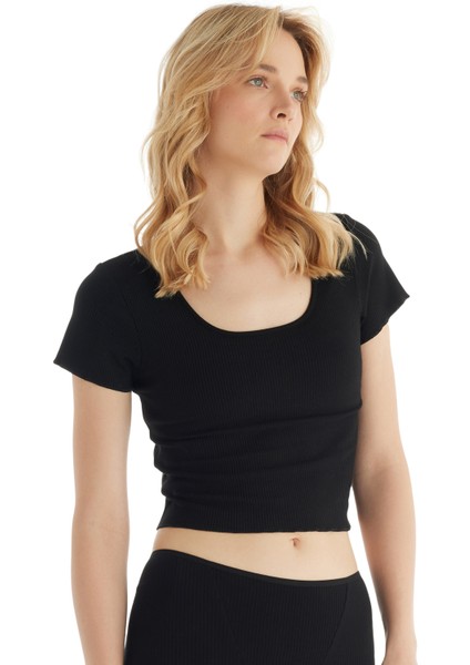 Kadın Crop T-Shirt 51813 - Siyah