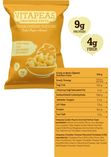 Vitapeas Vegran Çedar Peynirli Nohut Cipsi 55 gr x 12