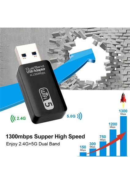 USB Wifi Adaptörü 5ghz Wifi USB Adaptörü AC1300MBPS Wifi Adaptörü Çift Bant USB 3.0 Ethernet 2.4g 5g Wifi Anteni (Yurt Dışından)