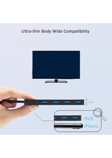 Bağlantı Noktalı USB Hub, USB 3.0 Hub USB Ayırıcı Dizüstü Bilgisayar, Flash Sürücü, Hdd, Konsol, Yazıcı, Kamera, Klavye Için USB Genişletici (Yurt Dışından)